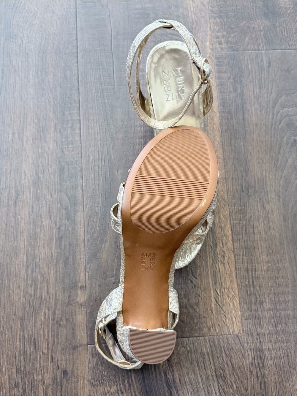Naturalizer Mallory Platform Heeled Sandals | Gold Snake | Size: 9.5 Wide - Picture 10 of 10